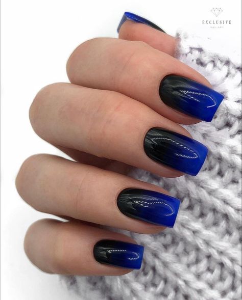 Black And Blue Ombre Nails, Dark Blue Ombre Nails, Black And Blue Nails, Black Ombre Nails, Blue Ombre Nails, Dark Blue Nails, Blue Gel Nails, Unghie Sfumate, Black Acrylic Nails