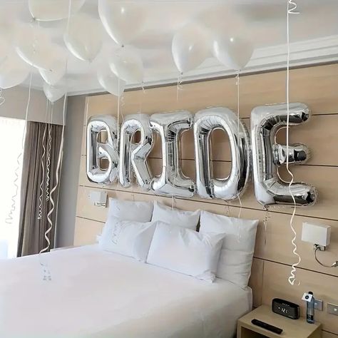 Bride Bridal Party Foil Balloons Perfect Wedding Decorations - Temu Last Name Balloons Wedding, White Bride Balloons Bachelorette, Wedding Morning Balloons, Silver Bride Balloons, Bride Balloons Above Bed, Bride Balloons Bachelorette Parties, White Bride Balloons, Bride Balloons Wedding Day, Bride Balloon Decoration