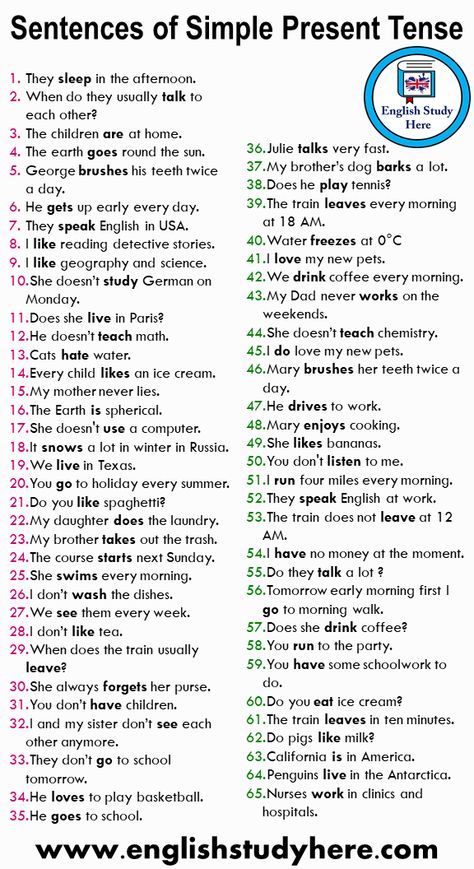 65 Sentences of Simple Present Tense in English | English Study Here Simple Sentences In English, Regular English Sentences, The Present Simple Tense, Person In English Grammar, Present Simple Tense Sentences, Simple Present Tense Sentences, Simple Present Tense Rules, Present Simple Sentences, Present Simple Tense