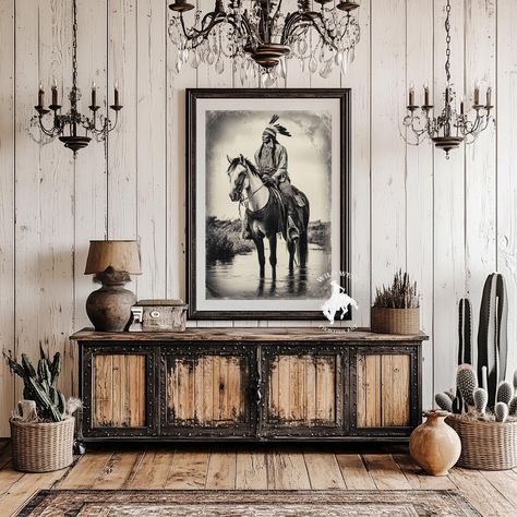 Transform your space with our stunning collection of vintage western art posters. Perfect for enthusiasts of classic cowboy culture and the untamed beauty of the Wild West, our high-quality poster prints capture the essence of western scenes with rich details and vibrant colors. 𝐅𝐞𝐚𝐭𝐮𝐫𝐞𝐬: *Premium Quality: Printed on high-grade paper to ensure long-lasting durability and a professional finish. *Variety of Sizes: Available in multiple dimensions to fit any space, from small cozy corners t Western Modern Dining Room, Western Elegance Decor Home, Vintage Southwest Decor, Modern Western Bedroom Ideas, Boho Western Living Room, Basement Speakeasy, Southwest Interiors, Cowboy Home Decor, Western Living Room Decor