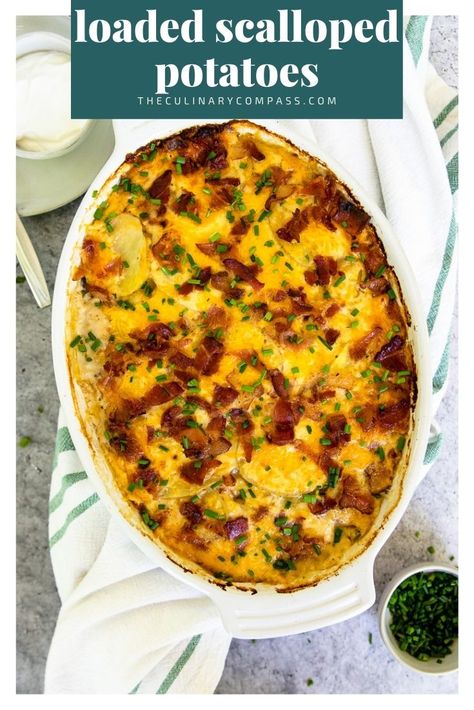 Loaded Scalloped Potatoes, Scalloped Potatoes With Bacon, Baked Scalloped Potatoes, Red Skin Mashed Potatoes, Scallop Potatoes, Creamy Garlic Mashed Potatoes, Potatoes With Bacon, Baked Scallops, Twice Baked Sweet Potatoes