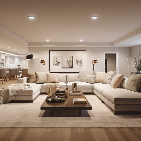 Basement Living Room Ideas, Rec Room Basement, Transitional Basement, Basement Living Room, Feature Wall Living Room, Rustic Basement, Basement Living, Rustic Ideas, Modern Basement