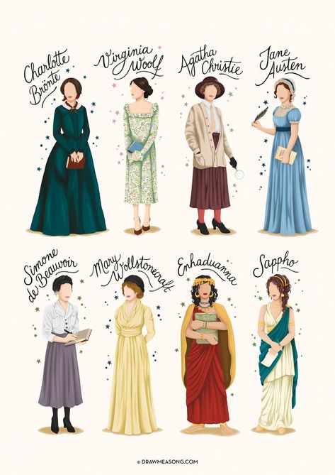 Women Of Literature, Jane Austen Illustration, Women In Literature, Literature Aesthetic, Dessin Game Of Thrones, Deep Wisdom, Mary Wollstonecraft, Charlotte Brontë, Literary Characters