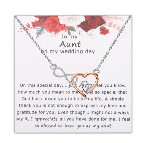 PRICES MAY VARY. ❤PACKAGE-Each aunt gift necklace Comes in a Elegant velvet jewelry pouches and ready for gift giving. ❤SAFE&MATERIAL&SIZE-This auntie necklace is Made of Environmentally Stainless Steel,Safety and non-deformation.Necklace Chain length 17"(43cm)+1.97"(5cm)extension,SIZE:This necklace pendant 1''*0.8'' ❤Aunt gift from bride wedding party gift, aunt thank you gift necklace, infinity love necklace for auntie gift, aunt for the bride groom gift for her. A beautiful auntie necklace ke Auntie Necklace, Aunt Of The Bride, Bride Necklace Wedding, To My Aunt, Necklace Infinity, Wedding Messages, Bride Necklace, My Wedding Day, Jewelry Pouches