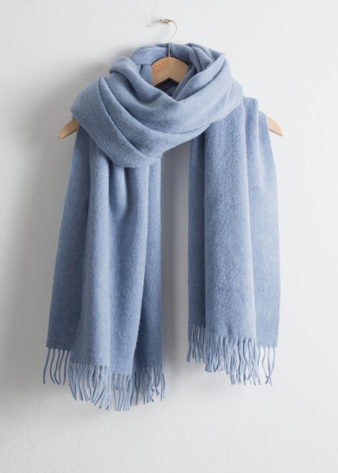 Product Wool Scarf Outfit, Blue Scarf Outfit, Scarf Outfit Winter, Scarf Aesthetic, Light Blue Scarf, Rare Clothing, Cotton Short Dresses, Scarf Outfit, Scarf Women Fashion