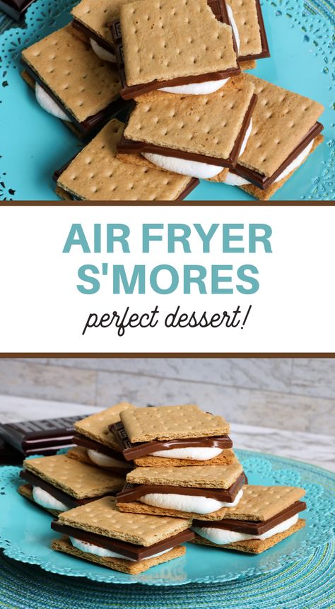 The air fryer is the perfect way to make this Air Fryer Smores Recipe! Don't start up the fire pit - make them inside the house! Air Fryer Smores, Meal Planing, Air Fryer Recipes Dessert, Batch Recipes, Smore Recipes, Work Food, Chocolate Graham Crackers, Healthy Breakfasts, Easy Air Fryer