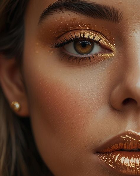 Goddess Costume Makeup, Golden Makeup Look, Golden Hour Makeup, Gold Wedding Makeup, Stunning Makeup Looks, Disco Makeup, Fire Makeup, Bronze Makeup Look, Golden Eye Makeup