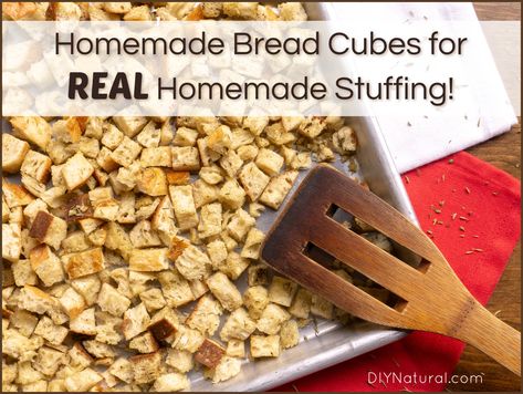 Ever made homemade stuffing from scratch? Not adding to store-bought bread cubes, I'm talking about making bread cubes for stuffing and adding things to it! Diy Bread Cubes For Stuffing, Making Bread Cubes For Stuffing, Bread Crumbs Recipe For Stuffing, How To Make Dry Bread Cubes, Homemade Bread Cubes For Stuffing, Stuffing Cubes Recipe, How To Make Bread Crumbs For Stuffing, Homemade Bread Crumbs For Stuffing, Dried Bread Cubes Stuffing