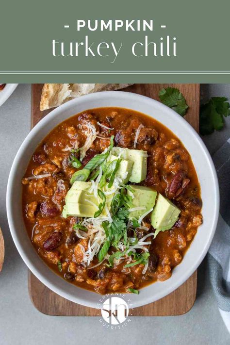 Ready in less than an hour, this healthy turkey pumpkin chili is full of pumpkin puree, tomatoes, and beans, and is high in protein and fiber. Turkey Pumpkin Chili, Turkey Pumpkin, Pumpkin Chili, Healthy Turkey, Easy One Pot Meals, Turkey Chili, Ground Turkey Recipes, Chili Recipes, Pumpkin Recipes