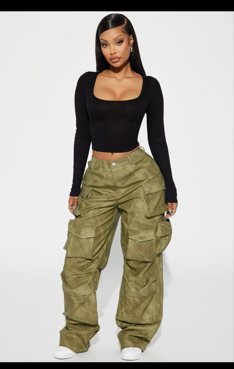 Fashion Nova Outfits Baddie Concert, Fashion Nova Cargo Pants, Jodie Joe Fashion Nova, Nova Fashion, Square Neck Long Sleeve, Fashion Nova Outfits, Cargo Pants Outfit, Clothes Pictures, Swag Outfits For Girls