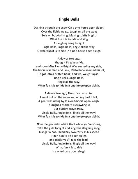 Jingle Bells - Lyrics! Jingle Bell Rock Lyrics, Jingle Bell Lyrics, Jingle Bells Lyrics, Ccd Activities, Christmas Carols Lyrics, Christmas Carols Songs, Carol Songs, Christmas Songs Lyrics, Xmas Songs