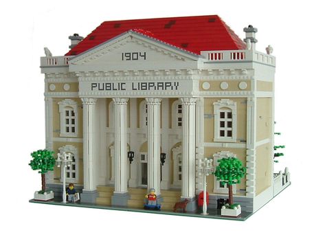 Public Library, Main View | Lego City Public Library | Flickr Minecraft Library Ideas Exterior, Minecraft Library Ideas, Lego Architecture Building, Minecraft Library, Lego Library, Lego House Ideas, Lego Houses, Minecraft Modern, Houses Ideas