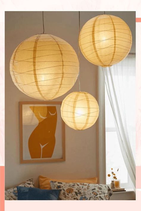 Paper Lanterns Bedroom, Paper Orb, Lanterns Bedroom, Orb Pendant Light, Paper Lantern Lights, Dream Dorm, Lantern Pendant Lighting, Paper Light, Dorm Inspo