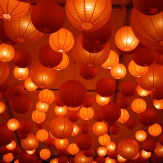 My favorite color.  Orange Hanging Lanterns #orange  #party decor Orange Lanterns, Foto Macro, Orange Party, Jaune Orange, Orange Walls, Rainbow Aesthetic, Have Inspiration, Orange You Glad, Orange Aesthetic