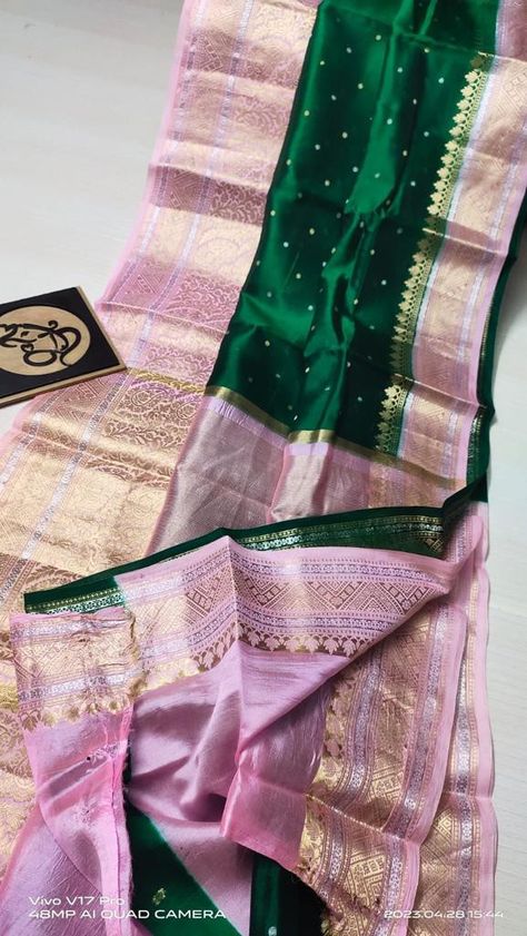 Silk Saree Color Combinations, Pink Pattu Saree Contrast Blouse, Green Pattu Saree, Gadwal Saree Blouse Designs, Pink Green Saree Color Combinations, Green And Pink Pattu Saree, Colour Combinations Clothes, Green With Pink Silk Saree, Pink And Green Saree Silk