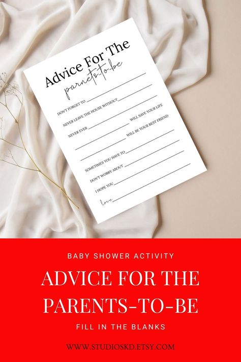 Advice For The Parents-to-Be Baby Shower Activity Advice For The Mom To Be, Baby Shower Activity, Notes To Parents, Parents To Be, Baby Advice, Parents Baby, Word Of Advice, Advice Cards, Baby Shower Activities