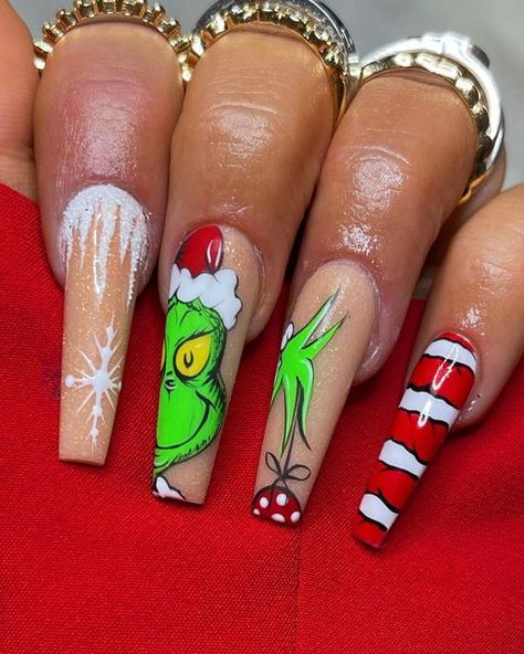 Nails Long Square, Monster Nails, Christmas Press On Nails, Press On Nails Long, Red Christmas Nails, Acrylic Nail Set, Christmas Nails Acrylic, Nails For Women, Nails Long