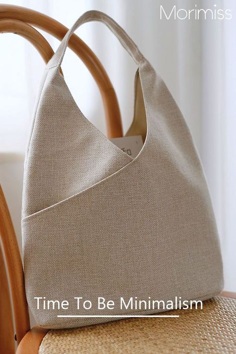 Beach Style Casual Cotton Linen Shoulder Bag/ Handbag How To Sew Bag, Handmade Bag Design, Minimalist Bags, Decorated Tote Bags, Linen Outfits, Linen Handbags, Hobo Bag Patterns, Canvas Bag Design, Handmade Fabric Bags