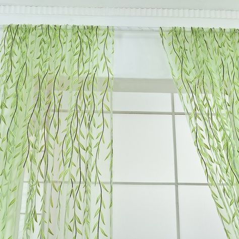 Sheer Voile Door Room Tulle Window Curtain Drape Panel Valances Dorm Curtains, Green Curtains Bedroom, Cheap Window Treatments, Green Sheer Curtains, Panel Drapes, Voile Panels, Leaf Curtains, Tulle Curtains, Curtains Window