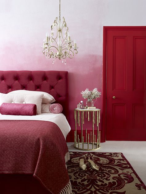 Pink and Red Interiors Done Right - Arie + Co. Vintage Pink Bedroom, Blush Bedroom Ideas, Hot Pink Bedroom, Bedroom For Teens, Hot Pink Bedrooms, Red Headboard, Pink And White Bedroom, Red Interior Design, Red Bedroom Decor