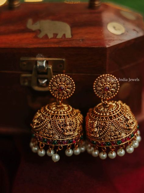 Buy South Indian Earrings & Jhumkas Online - Premium Quality One Gram Gold Earrings, South Indian Earrings, Ear Chain, Peacock Earrings, Beautiful Flower Designs, Chandbali Earrings, South Indian Jewellery, Jewellery Earrings, Indian Earrings