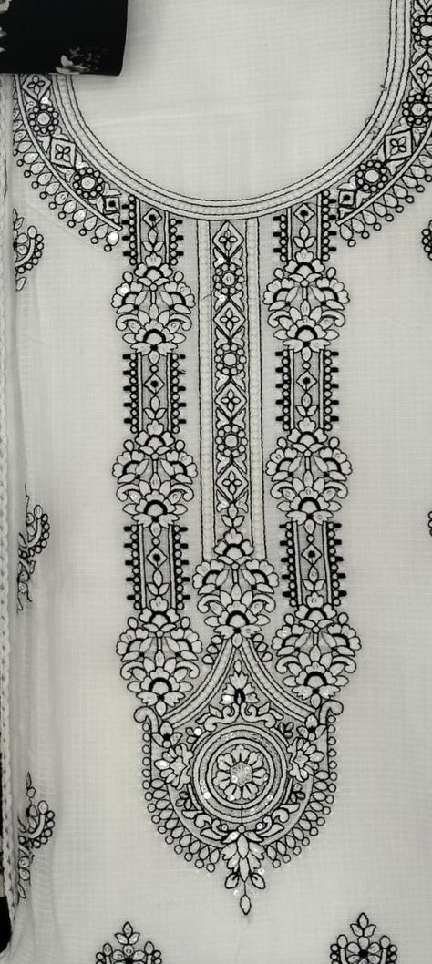 Kha Kha Designs Embroidery, Gota Work Design, Neck Designs For Kurtis Pattern Neckline Hand Embroidery, Khaka Designs Embroidery, Neck Designs For Kurtis Pattern, Neck Sketch, Embroidery Dress Wedding, Aop Print, Floral Machine Embroidery Designs