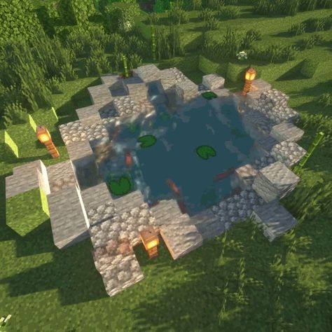 Minecraft Fountain / Pond/ Lake Koi Pond Minecraft, Minecraft Fountain, Minecraft Diy, Mansion Homes, Aesthetic Minecraft, Fountain Pond, Minecraft Aesthetic, Rumah Minecraft Sederhana, Minecraft Structures