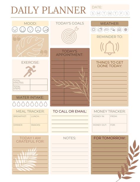 boho daily planner postitmenuplanner #productplannerprintable Mom Planner Printables Free, Daily Planner Ideas, Free Weekly Planner Templates, Plan Life, Productivity Organization, October Planner, Cute Daily Planner, Daily Planner Design, Meal Tracker