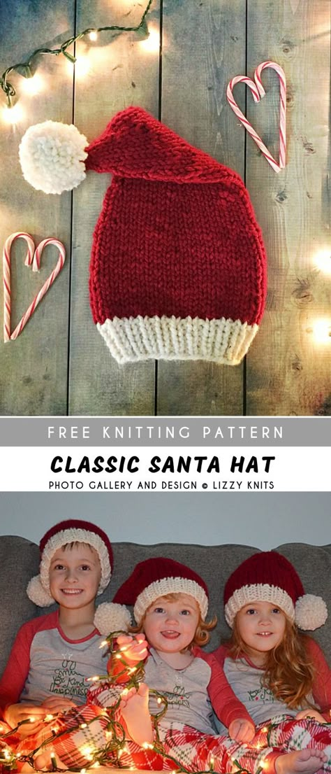 Classic Santa Knitting Hat with Free Pattern | Pattern Center Knitted Santa, Knitting Projects Sweaters, Santa Hat Pattern, Baby Hat Free Pattern, Knitting Projects Free, Christmas Knitting Patterns Free, Knitting Hat, Knitting Patterns Free Beginner, Knitting Patterns Free Sweater