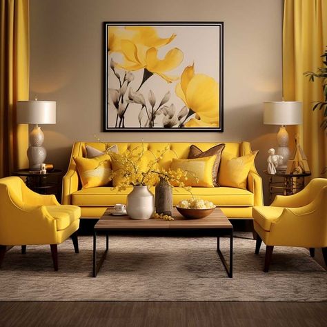 7+ Yellow Living Room Inspirations for a Lively Home Ambiance • 333+ Images • [ArtFacade] Yellow Theme Living Room Decor, Yellow And Cream Living Room, Yellow Christmas Decorations, Yellow Couch Living Room Ideas, Yellow Living Room Decor, Sunny Living Room, Living Room Color Combination, Living Room Interior Design Ideas, Yellow Decor Living Room