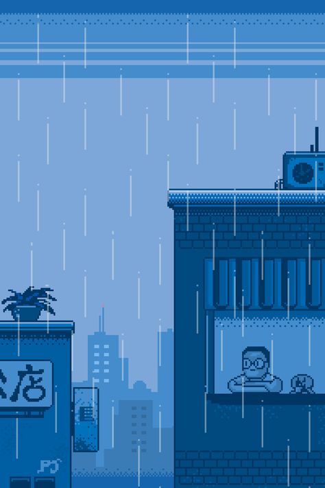 Pixel Rain, Pixel Art Wallpaper, Pixel City, Pixel Gif, Pixel Art Landscape, Pixel Art Background, Rain Wallpapers, Pixel Animation, Arte 8 Bits