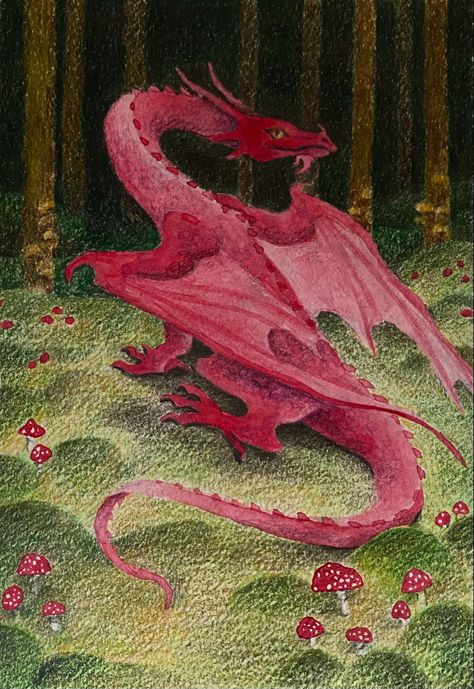 Dragons Aesthetic Drawing, Dragon Drawing Aesthetic, How To Paint A Dragon, Medieval Dragon Drawing, Medieval Dragon Art, Medieval Dragon Illustration, Storybook Dragon, Fantasy Dragon Illustration, Dragon Illustration Cute