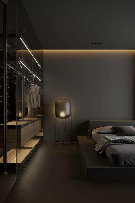 Dark Interior Design, Black Bedroom Design, Dark Interiors, Bedroom Paint Colors, Modern Bedroom Design, Dream House Interior, Modern Bed, Home Room Design, Dream House Decor