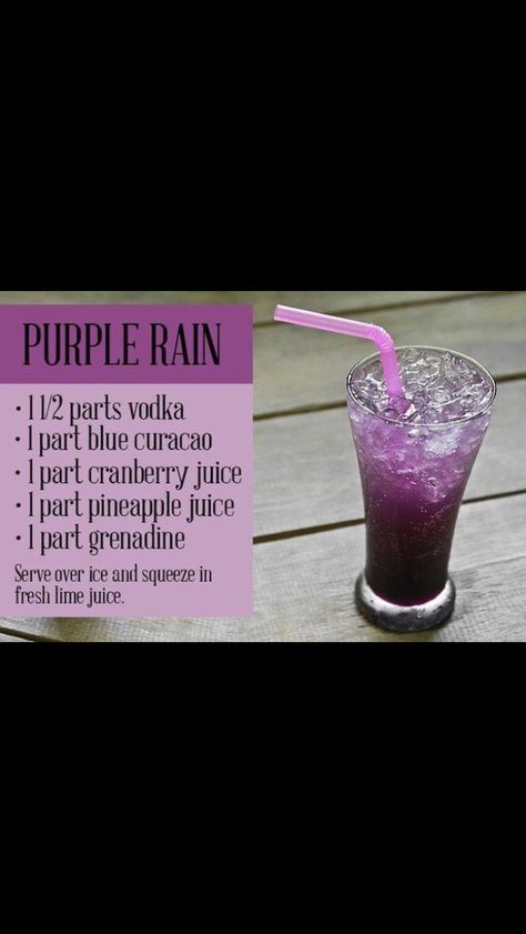 Purple Rain Drink, Purple Rain Cocktail, Rain Cocktail, Purple Drink, Unknown Picture, Purple Drinks, 60th Bday, Summer Drinks Alcohol, Liquor Recipes