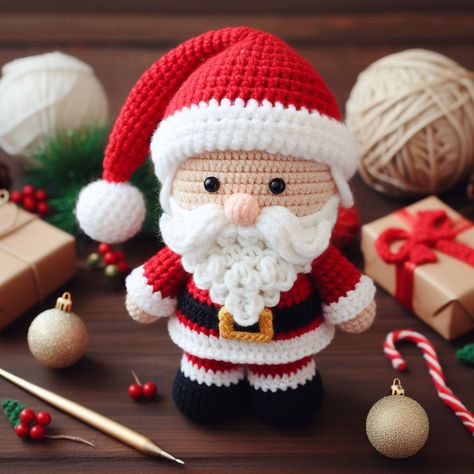 Cute Crochet Santa Claus Amigurumi Free Pattern Diy Crochet Ornaments, Christmas Crochet Patterns Free, Diy Crochet Doll, Crochet Christmas Gifts, Crochet Santa, Crochet Xmas, Pola Amigurumi, Crochet Christmas Decorations, Crochet Ornaments