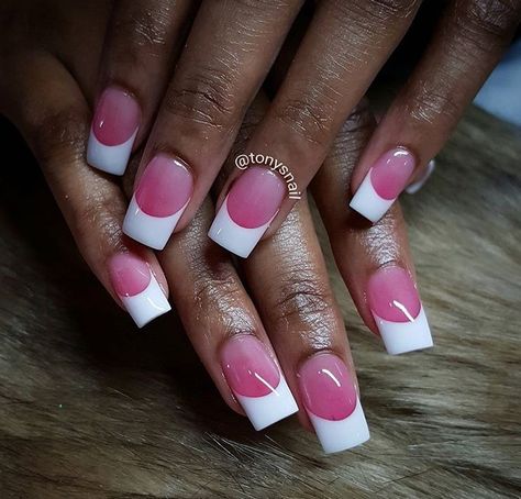 Pink and white Pink And White Solar Nails, French Tip Nails Pink Base, White Solar Nails, Pink And White Nails French, White Nails French Tip, White Nails French, Custom Nails Design, Pink And White Nails, Solar Nails