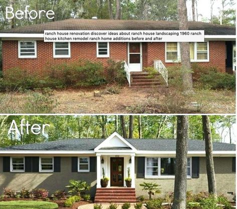 Ranch Remodel Before And After, Brick Ranch Remodel, Ranch Remodel Exterior, Exterior Remodel Before And After, Home Remodeling Exterior, Ranch House Remodel, Ranch Remodel, Window Trim Exterior, Brick Ranch