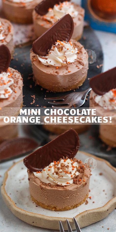 Cheesecake Flavours, Easy Xmas Dessert, Orange Cheesecake Recipes, Chocolate Orange Cheesecake, Orange Cheesecake, Individual Cheesecakes, Janes Patisserie, Xmas Desserts, Mini Cheesecake Recipes