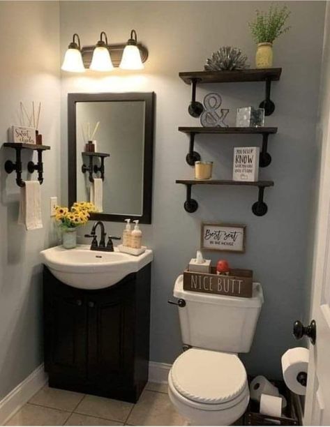 Half Bathroom Decor, Toilet Room Decor, Bathroom Farmhouse Style, Restroom Decor, Bathroom Redesign, Bathroom Decor Apartment, Future Apartment Decor, Bathroom Design Decor, Bathroom Remodel Designs