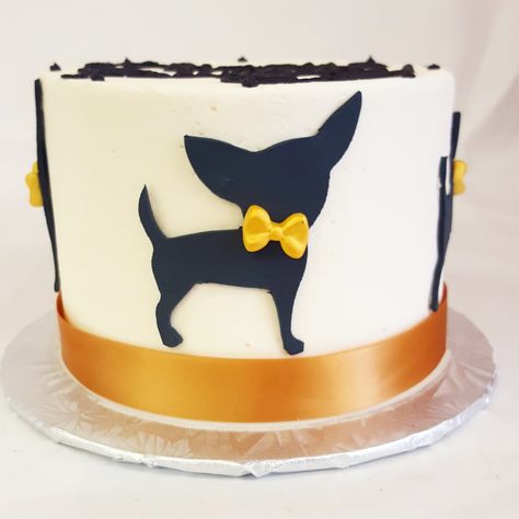 Chihuahua Birthday Cake, Silhouette Cakes, Chihuahua Cake, Chihuahua Silhouette, 8th Birthday Cake, Silhouette Cake, Bakery Ideas, 8th Birthday, 7th Birthday