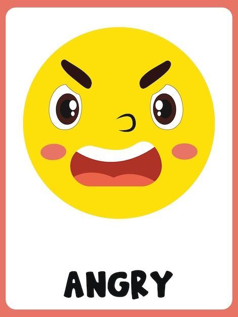 Angry face clipart flashcard | Premium Vector #Freepik #vector #angry-emoji #feelings #emotions #emoji-day Different Kinds Of Emotions, Preschool Emotions Printable, Happy Emotions Art, Different Emotions Faces, Angry Mouth Drawing, Feelings And Emotions Preschool, Happy Emoji Faces, Feeling Emoji, Feelings Emoji