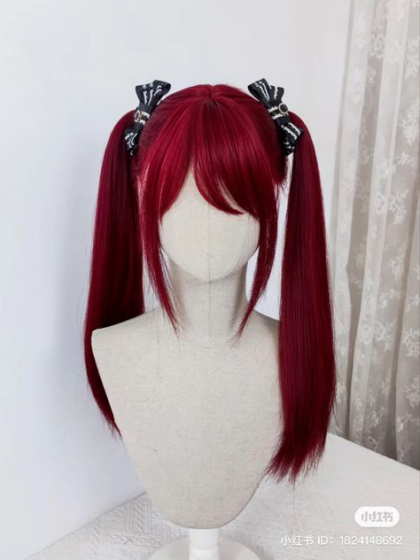 red wig hairstyle Pelo Color Vino, Hair Style Korea, Cosplay Hair, Kawaii Hairstyles, Pretty Hair Color, Hair Stylies, Hair Up Styles, Hair Reference, Synthetic Wig