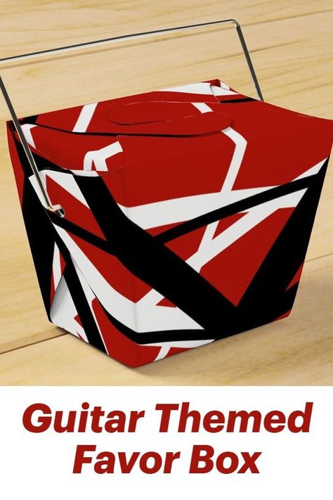 Party favor box with van halen stripes, shaped like a chinese food takeout box 60th Bday, Party Treats, Van Halen, Favor Bag, Favor Boxes, Themed Party, Party Themes, Birthday Parties, Party Ideas