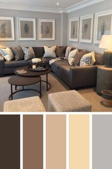 Grey And Brown Living Room, Good Living Room Colors, Brown Living Room Decor, Furnitur Ruang Keluarga, Color Palette Living Room, Living Room Decor Colors, Living Room Color Schemes, Trendy Living Rooms, Room Color Schemes