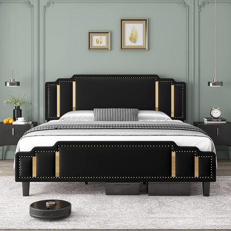 King Size Bed Designs, Unique Bedroom Furniture, Full Size Upholstered Bed, Headboard Modern, Steel Bed Design, King Bedroom Furniture, Velvet Bed Frame, Luxury Bedroom Furniture, Iron Bed Frame