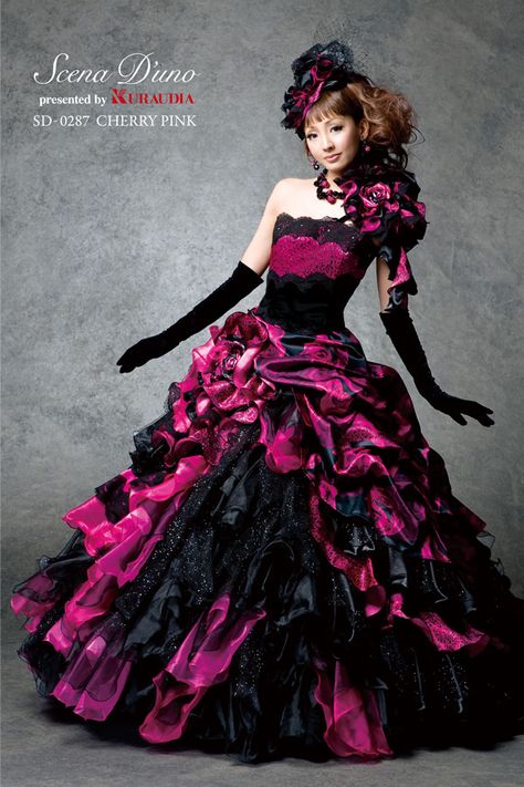 Pink And Black Wedding Dress, Prom Dress Inspo, Black And Pink Dress, Fantasy Dresses, Fairytale Dress, Quince Dresses, Fashion Inspiration Design, Fancy Outfits, Lovely Dresses