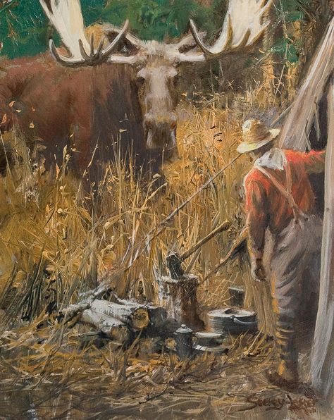 Elk Pictures, Moose Pictures, Bull Moose, Mountain Men, Vintage Hunting, Hunting Art, Postal Vintage, Western Paintings, West Art