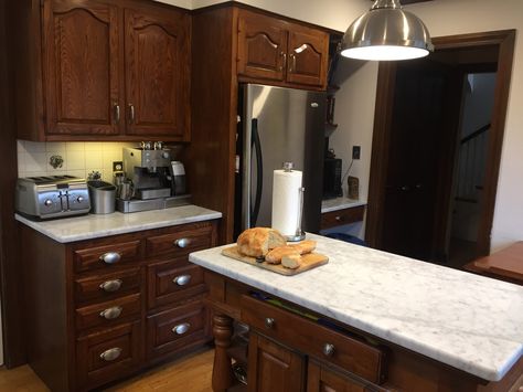 Stain oak cabinets Staining Oak Cabinets Darker, Restaining Oak Cabinets, Stain Oak Cabinets, Red Oak Cabinets, Staining Oak Cabinets, Staining Cabinets, Gel Stain, Oak Cabinets, Walnut Stain