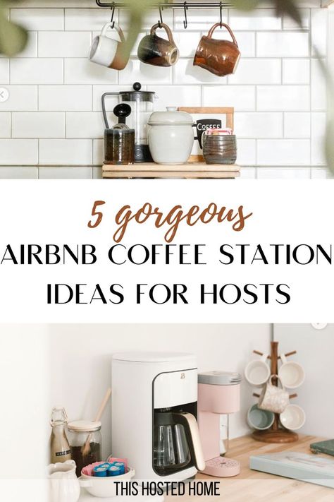 airbnb coffee station ideas Air Bnb Coffee Station, Room Ideas Bedroom Cozy, Cute Airbnb, Coffee Station Ideas, Vrbo Host, Welcome Baskets, Bar Game, Airbnb Design, Bar Games