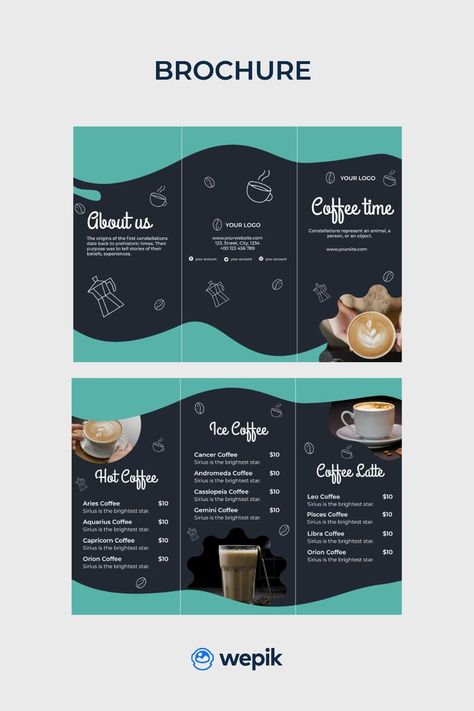 Cafe Brochure Design Ideas, Brochure Coffee Design, Coffee Brochure Design Ideas, Coffee Shop Brochure Design, About Us Instagram Post, Coffee Shop Brochure, Cafe Brochure, Coffee Brochure, Cafe Ideas Design